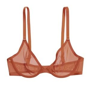 NWOT CUUP 36C The Plunge Mesh Orange Clay Sheer Underwire Bra 126379